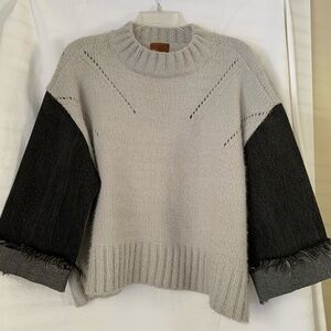 POL light gray cowl neck sweater with denim sleeves